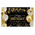 Gasser Black Backdrop Happy Birthday Banner 43.3x72.8 Inch Vinyl Flagpole Balloons Party Decoration Waterproof Eco-Friendly