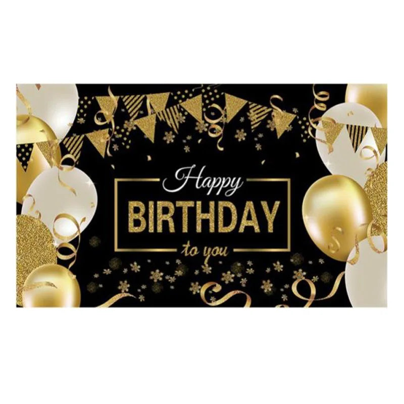 Gasser Black Backdrop Happy Birthday Banner 43.3x72.8 Inch Vinyl Flagpole Balloons Party Decoration Waterproof Eco-Friendly
