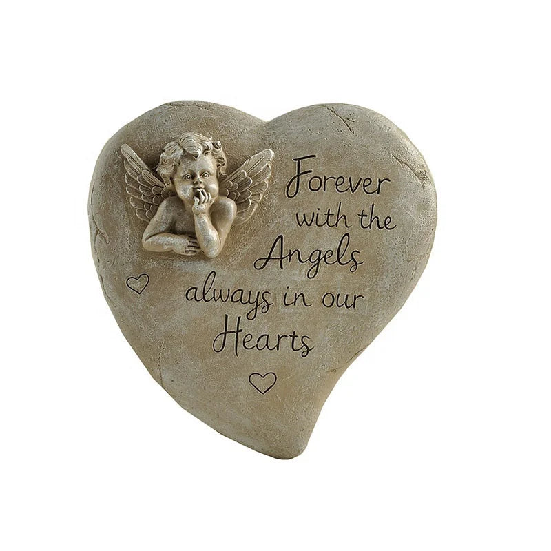 Memorial Garden Stones for Loved Ones Heart Shaped Angel Memorial Stone Memory Stepping Stones for Bereavement