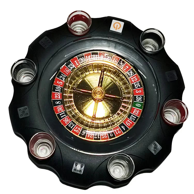 Wholesale Price Electric Russian Lucky Spin Roulette Drinking Game Set for Parties with Cup Customizable PP/Glass/Plastic Black
