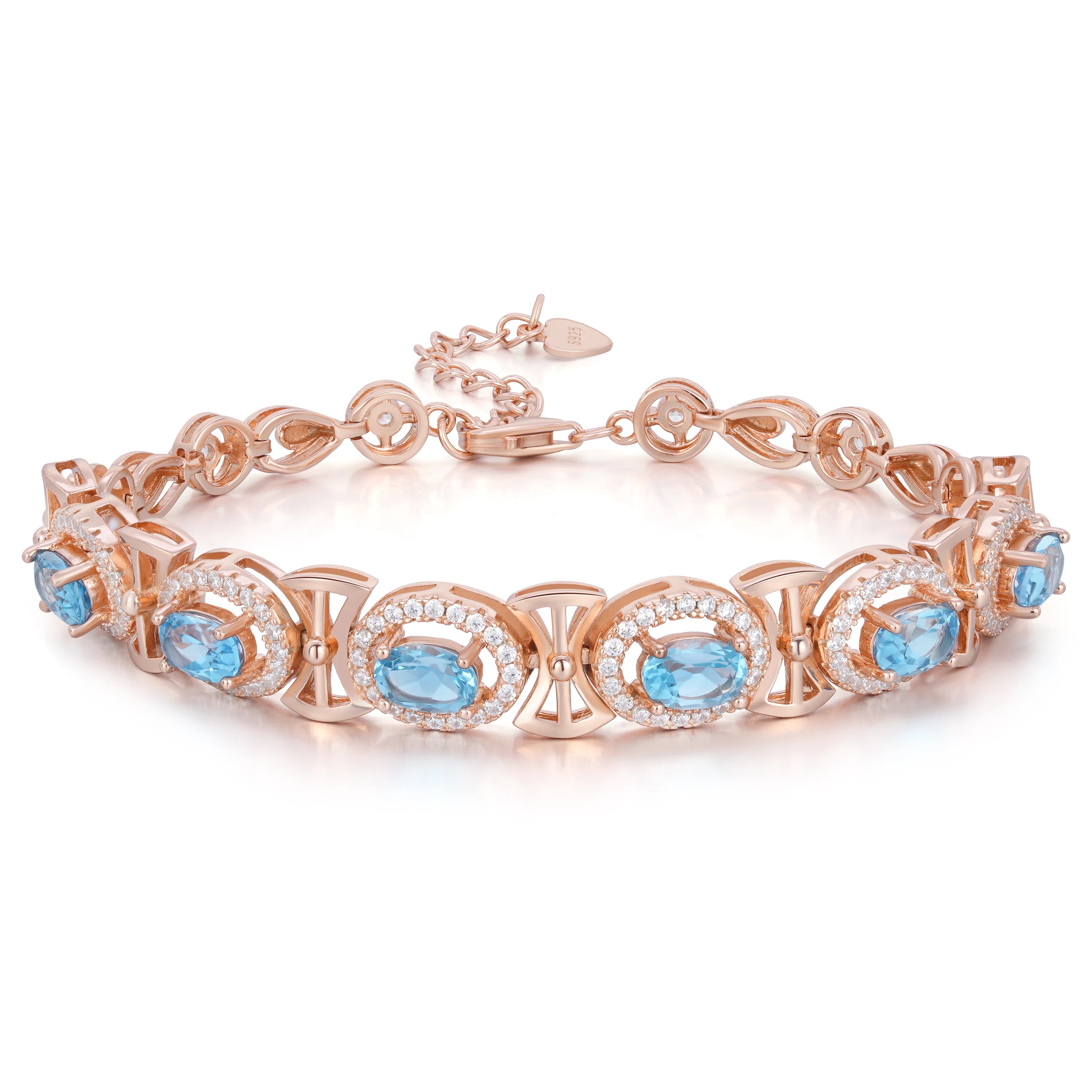 YBO Adjustable 18K Rose Gold Plated Charm Bracelet with Natural Topaz Stone for Women Wedding & Party Gift