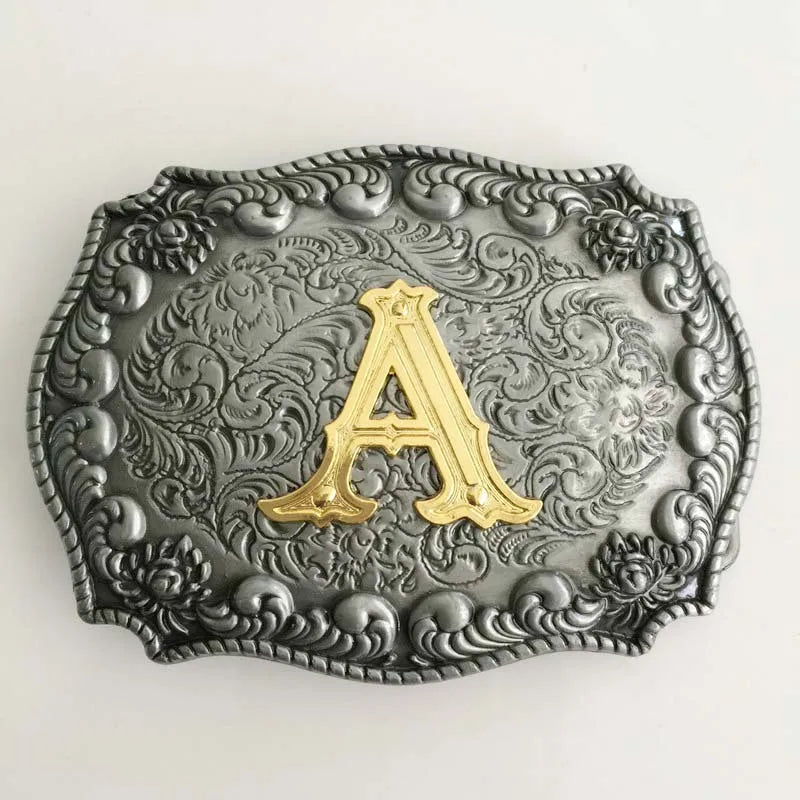 Inner Width 40mm Letter a B C D E F G H I J K L M N O P Q R S T U V W X Y Z Golden Silver Western Style Name Plate Belt Buckle