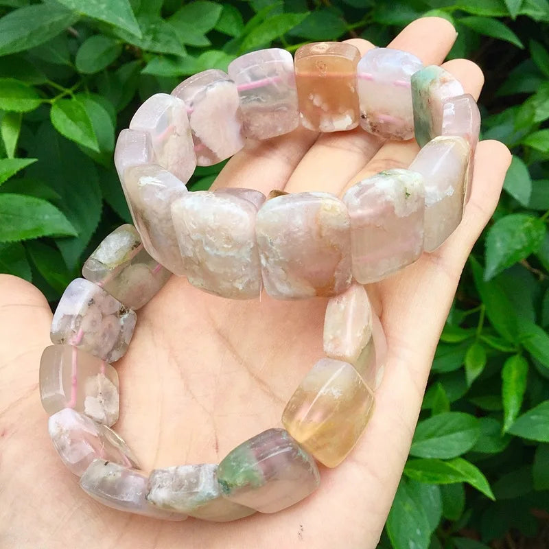 Wholesale Natural Cherry Blossom Agate Bracelets Fashion Crystal Hand Row Bracelet Sakura Agate Bracelet
