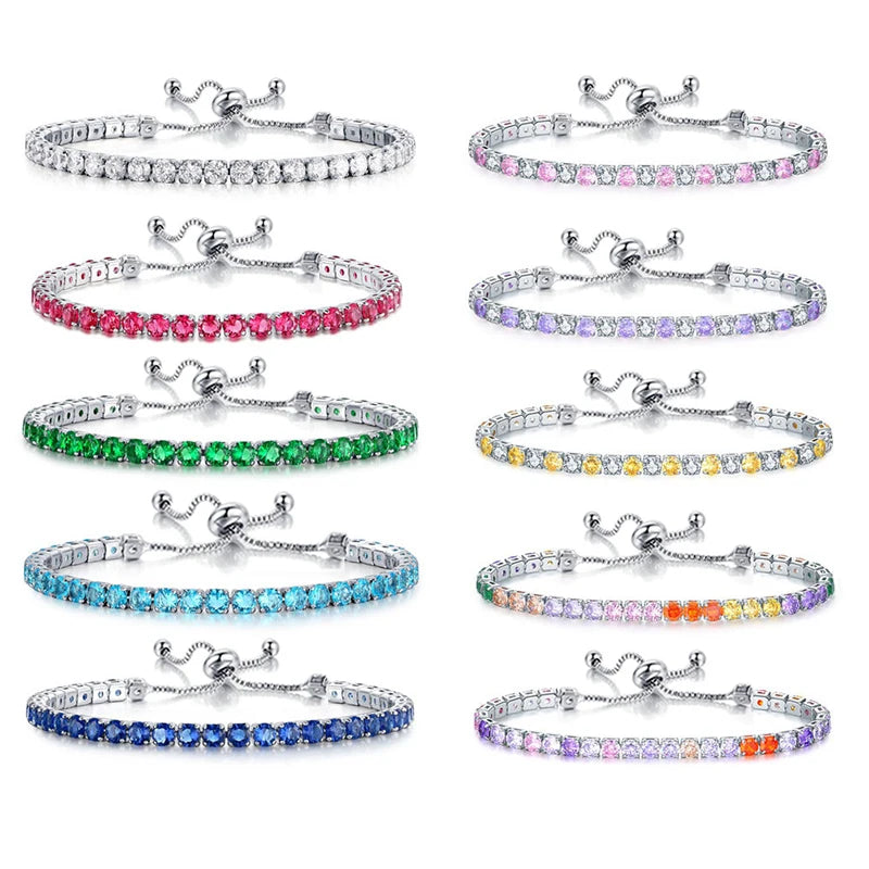 Fashion Jewellery Rose Gold Plated Lab Diamond Adjustable Brass Cz Blue Tennis Bracelet Women