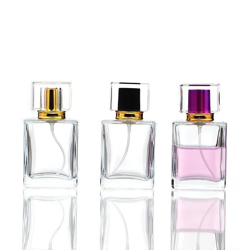 Fancy Square Glass Perfume Atomiser 30ml 50ml Screen Printing Pump Sprayer Refillable Empty Spray Bottle