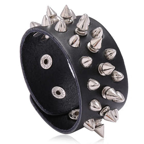 Unisex Genuine Leather Cuff Bracelet with Punk Rock Metal Spike Pattern Wholesale Men's Jewelry Accessories for Party Gifts
