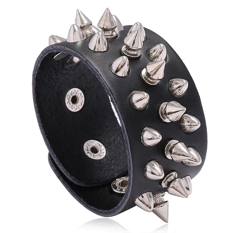 Unisex Genuine Leather Cuff Bracelet with Punk Rock Metal Spike Pattern Wholesale Men's Jewelry Accessories for Party Gifts MegaBDM