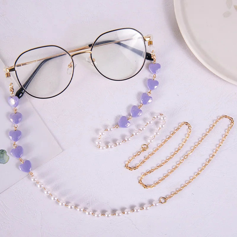 Popular Sold Heart Shape Bead Designed Women Fashion Colorful Sunglasses Chain