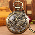 Luxury Phoenix Bird Hollow Steampunk Mechanical Pocket Watch With Roman Numeral Skeleton Hnad Wind Locket Watch with Fob Chain