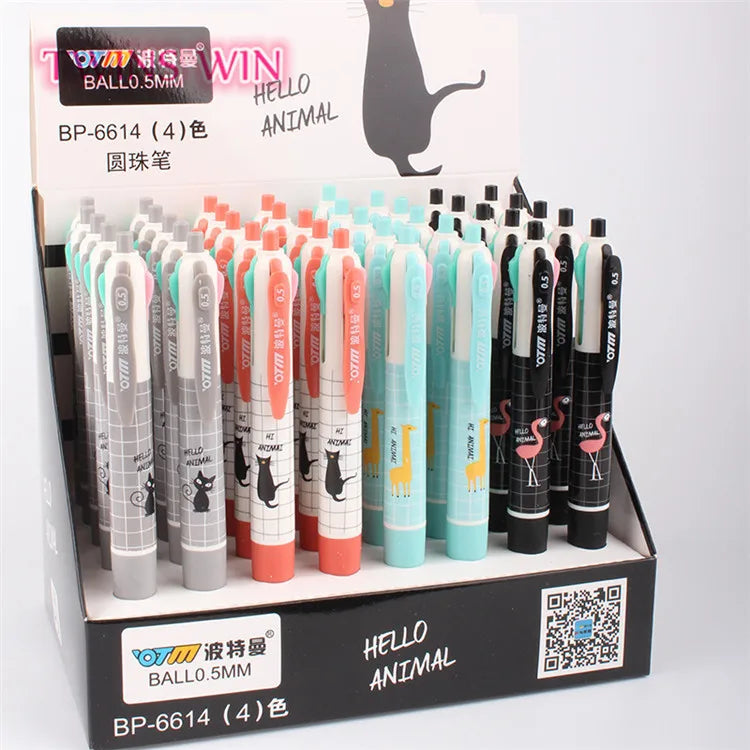 Cat 4 Color Press Ballpoint Pen Marker Drawing Stationery 0.5 Multicolor Pen 543