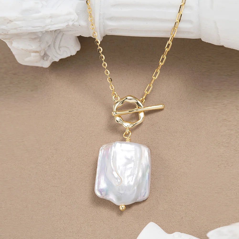 RINNTIN GPN45 Square Fresh Water Pearl Jewelry Rectangular Toggle Clasp Baroque Pearl Sterling Silver 925 Necklace MegaBDM