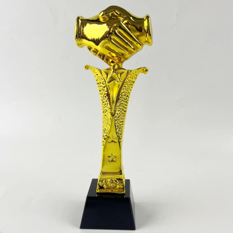27cm Height Gold Resin Handshake Crystal Plaque Crystal Trophy Award MH-NJ0334
