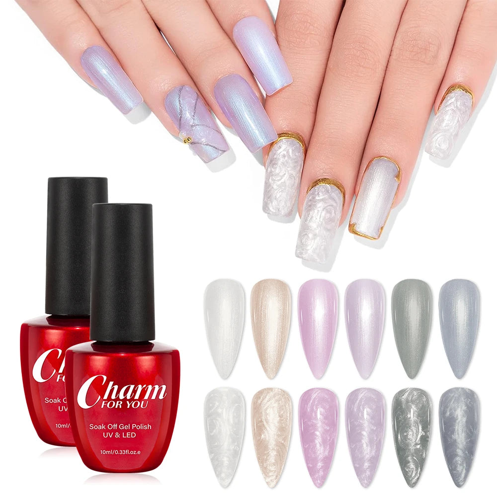 6 Color Pearl Shell Nail Gel Polish Autumn Winter Pearl Nail Art Threaded Shell Gel Polish