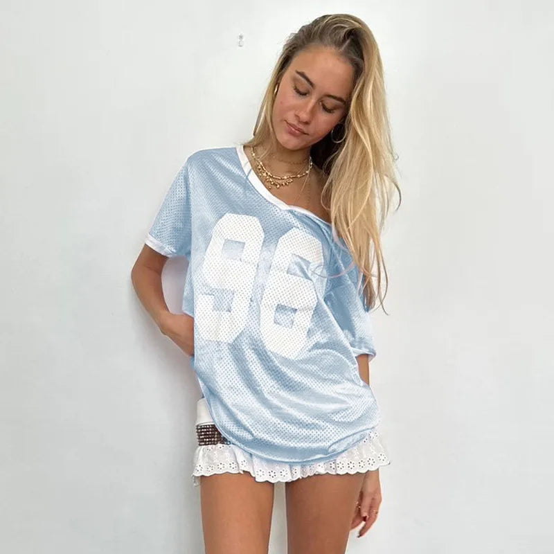 Fashion Casual Designer Loose Sport Style Knitted Digital Print Sleeveless Polyester T-shirt Oversized for Women