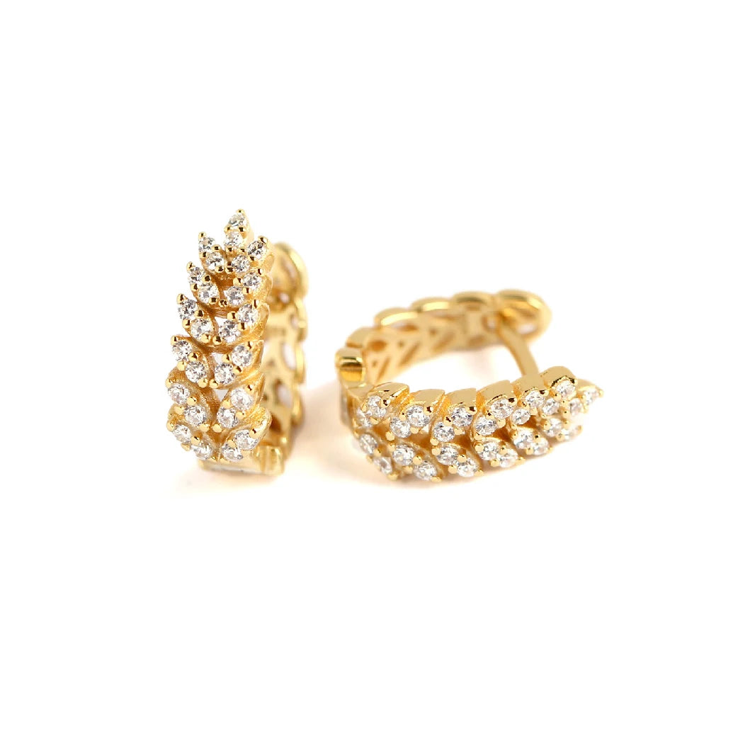 Plant Leaf Cubic Zircon 925 Sterling Silver  Hoops Huggie Earrings for Women Girls Party Jewelry Gift