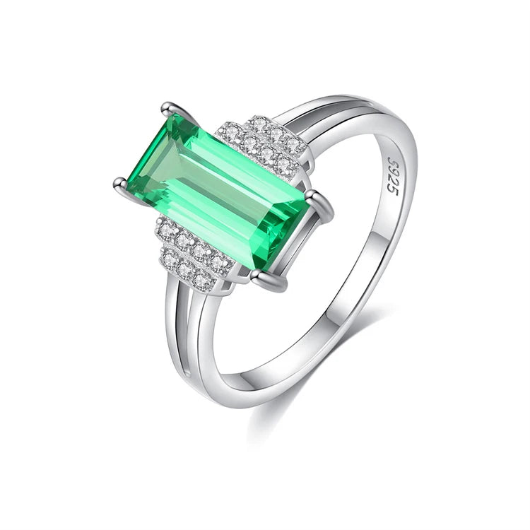Fine Jewelry 925 Sterling Silver Square Shape Emerald Gemstone Fashion Zircon Diamond Rings for Women