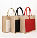 Jute Burlap Bag Colored Eco-Friendly Grocery Tote Bag PE Coating Laminated Burlap Shopper Accept Customized LOGO Size Beach Bag