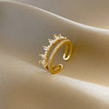 Luxury 18k Gold Plated Double Layer Ring Adjustable Open Rings Shiny Iced Out Cubic Zircon CZ Pearls Crown Rings