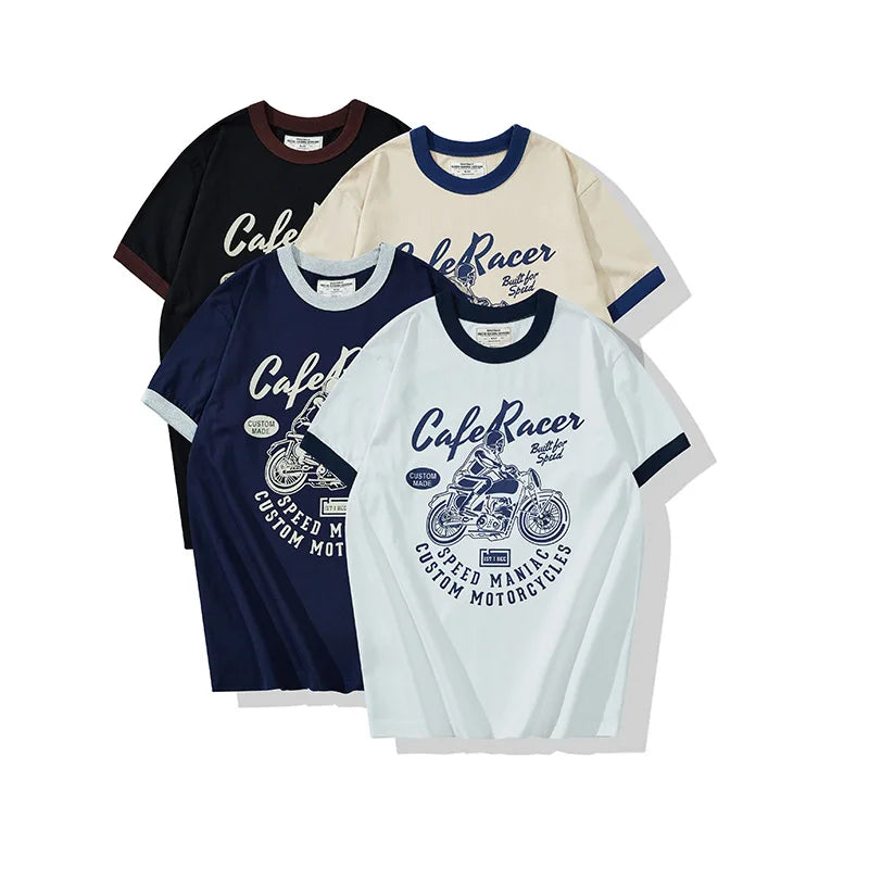 Summer   Apparel T Shirt Knitted 100% Cotton T-shirt for Men American Motorcycle Printed Casual Short Sleeve  Graphic T-Shirts