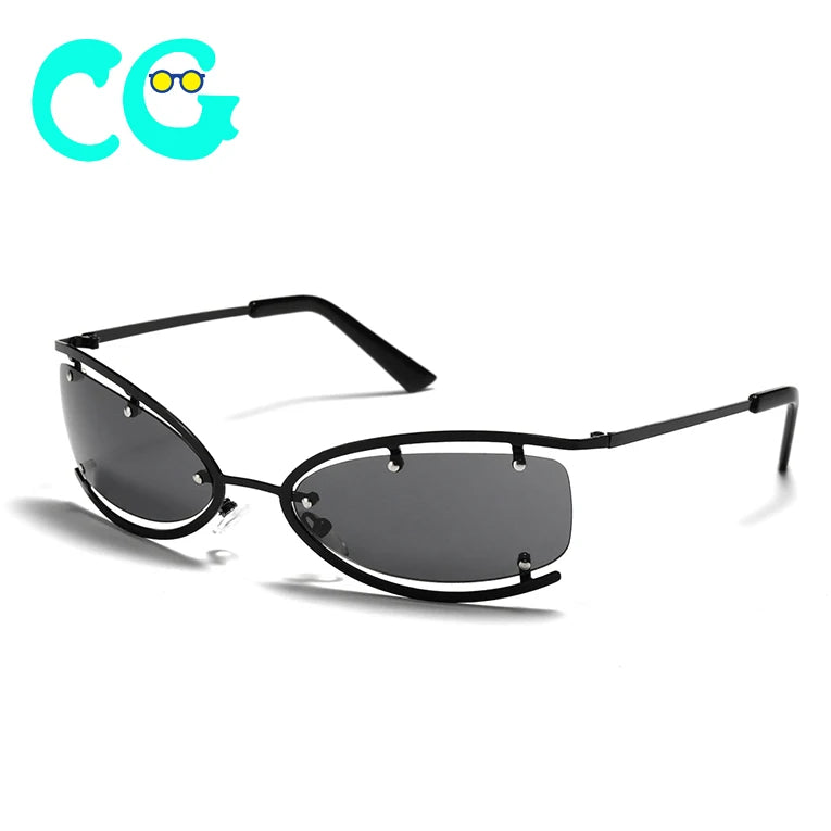 Personality Metal Cat Eye Sunglasses Female Personality Y2K Future Technology Sunglasses Men's Half Frame Sunglasses New 2022