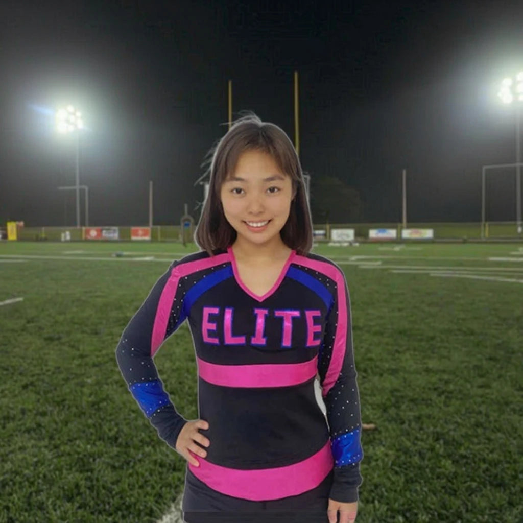 Custom New Cheerleading Sports Tops Girls' Set with Pink Metallic Fabric and AB Rhinestones
