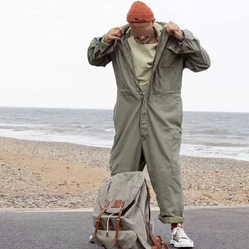 Wholesale Vintage Multi Pockets Workwear One Piece Long Sleeve Coverall Working Uniform Jumpsuit