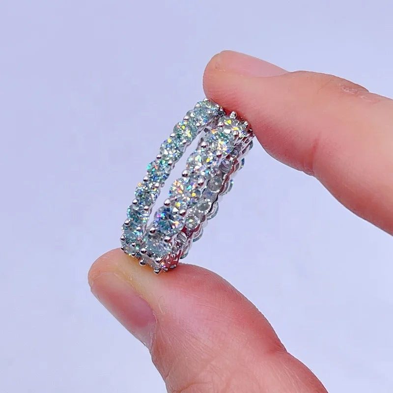 Sterling Silver 925 White Gold 3mm 4mm Eternity Ring Green Moissanite Ring