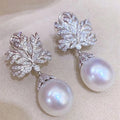 CAOSHI Delicate Leaves Design Cubic Zirconia Pearl Earrings for Women Engagement Trendy Silver Plated Pendant Earrings Wholesale