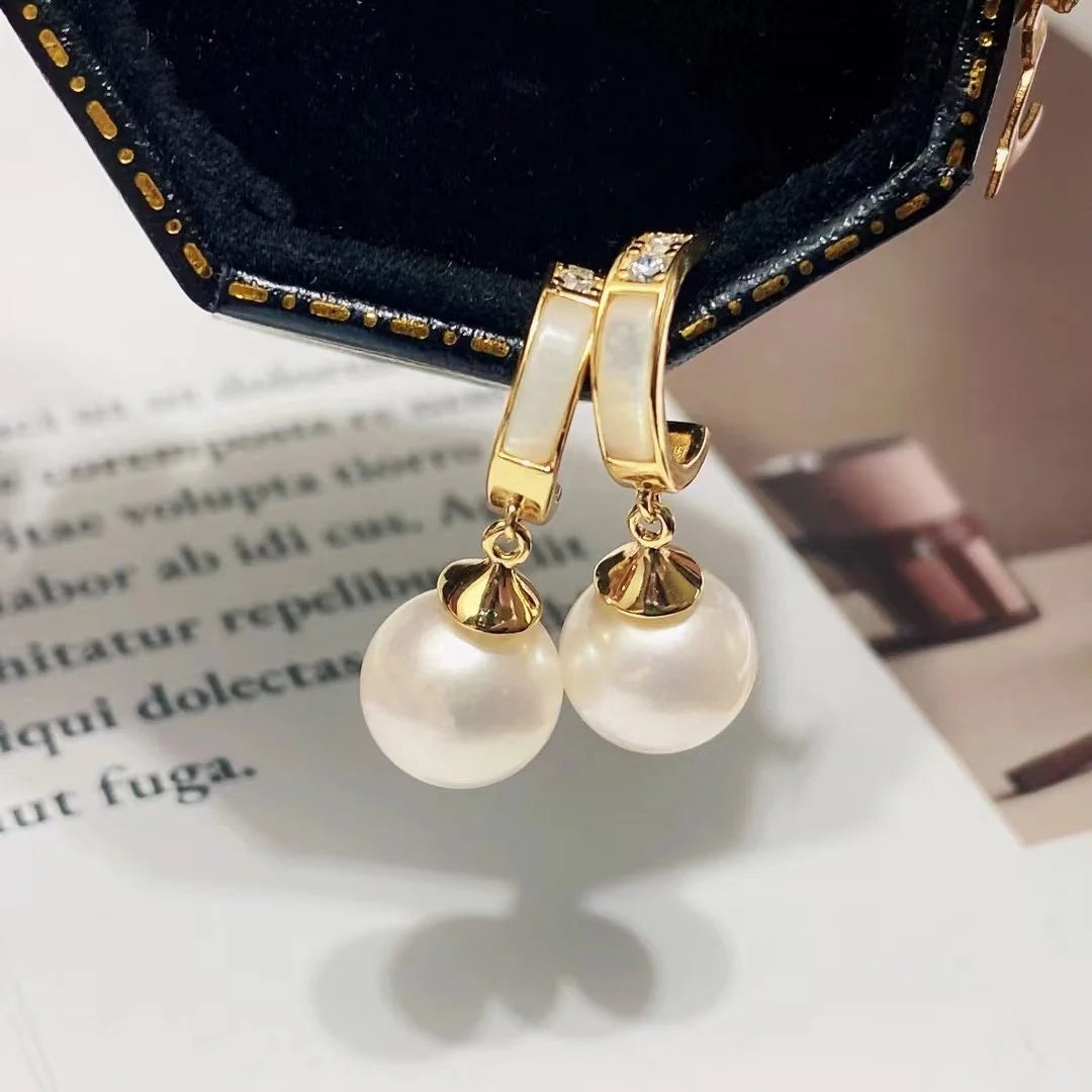 E929 8-9mm DIY Natural  Freshwater Pearl Charm Earrings Mounting Accessory 925 Sterling Silver Gold Plated  Jewelry for Women