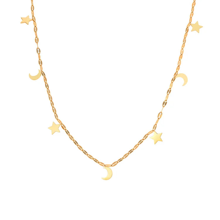 Fashion Fine Jewelry Women Necklace Gold Plated Stainless Steel Moon Star Charms Lip Chain Necklaces