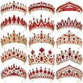 Gold Red Luxury Free Custom Crown Princess Rhinestone Crystal Beauty Custom Handmade Pageant Queen Party Crown and Tiara