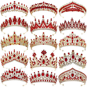 Gold Red Luxury Free Custom Crown Princess Rhinestone Crystal Beauty Custom Handmade Pageant Queen Party Crown and Tiara