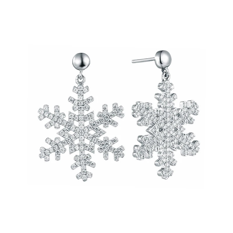 LULUFOCUS Fashion Women 925 Sterling Silver Snowflake Earrings Rhinestones Drop Earrings for Bride