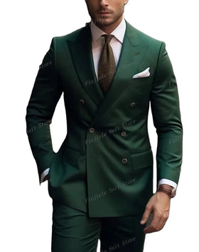 New Dark Green Business Suit Men Tuxedos Groom Groomsman Formal Prom Wedding Party 2 Piece Set Jacket and Pants