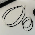 925 Sterling Silver Vintage Black Agate Geometric Broken Silver Beads Beaded Necklaces Bracelets for Women