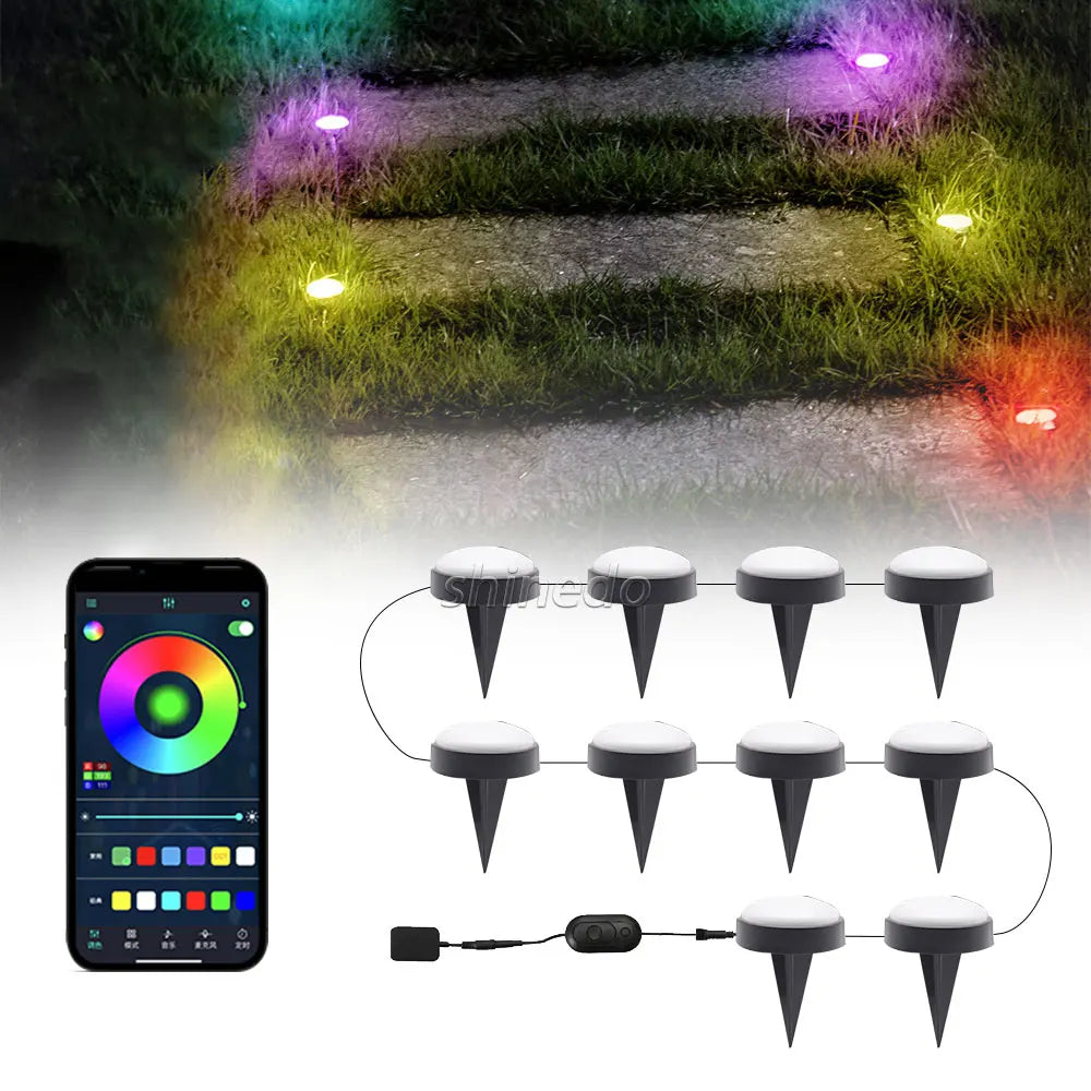 15 Bulbs RGB Led APP Control Ground String Light Plug for Garden Outdoor Decoration