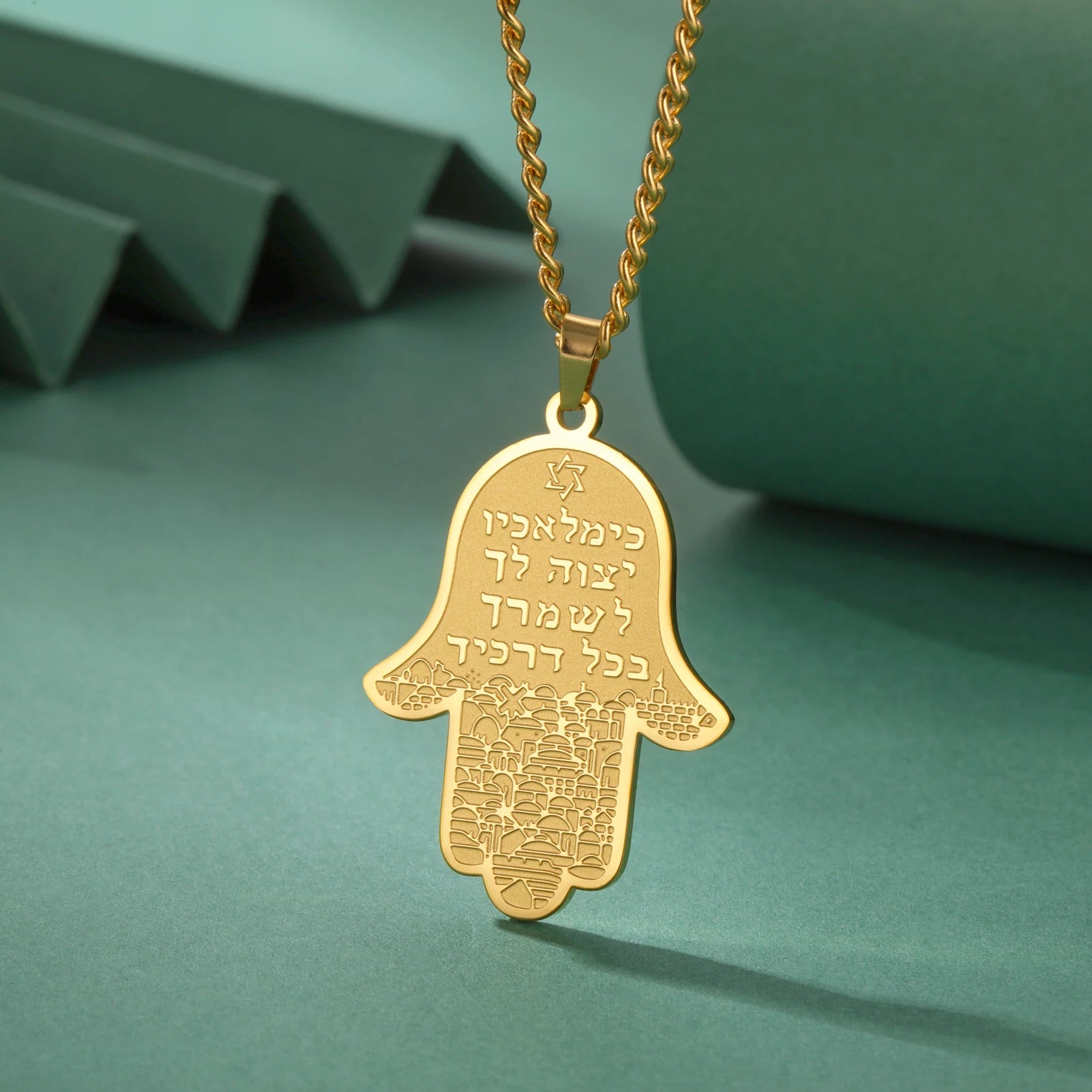 Myshape Stainless Steel Fatima Hamsa Hand Egyptian Evil Eye Pendant Necklace Success and Protection Lucky Amulet