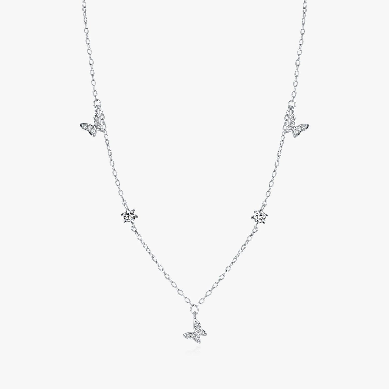925 Sterling Silver Fashion Cute Flying Butterfly CZ Link Chain Charms Necklace for Women Fine Jewelry Accessories