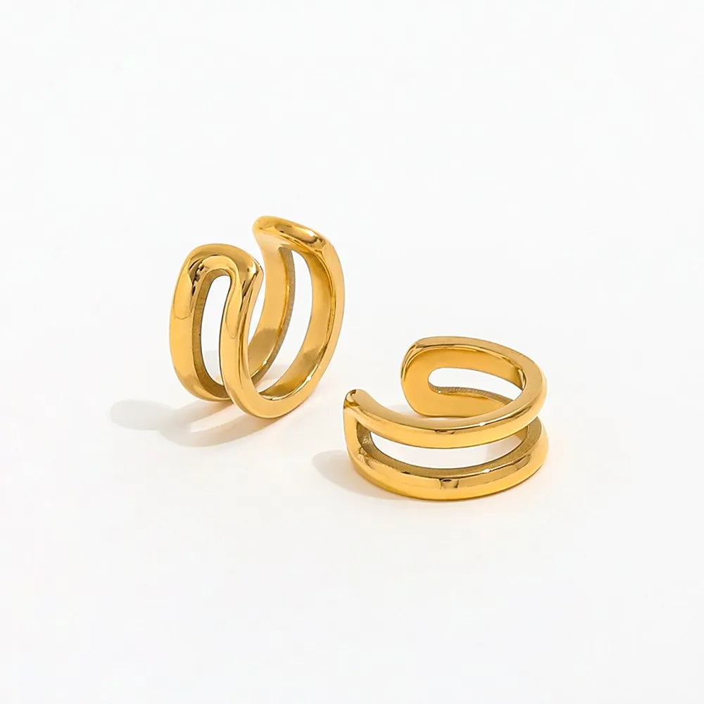 New Trendy Earring 18K Gold Plated Double-layer Cuff Earrings for Women Stainless Steel Earrings Wholesale
