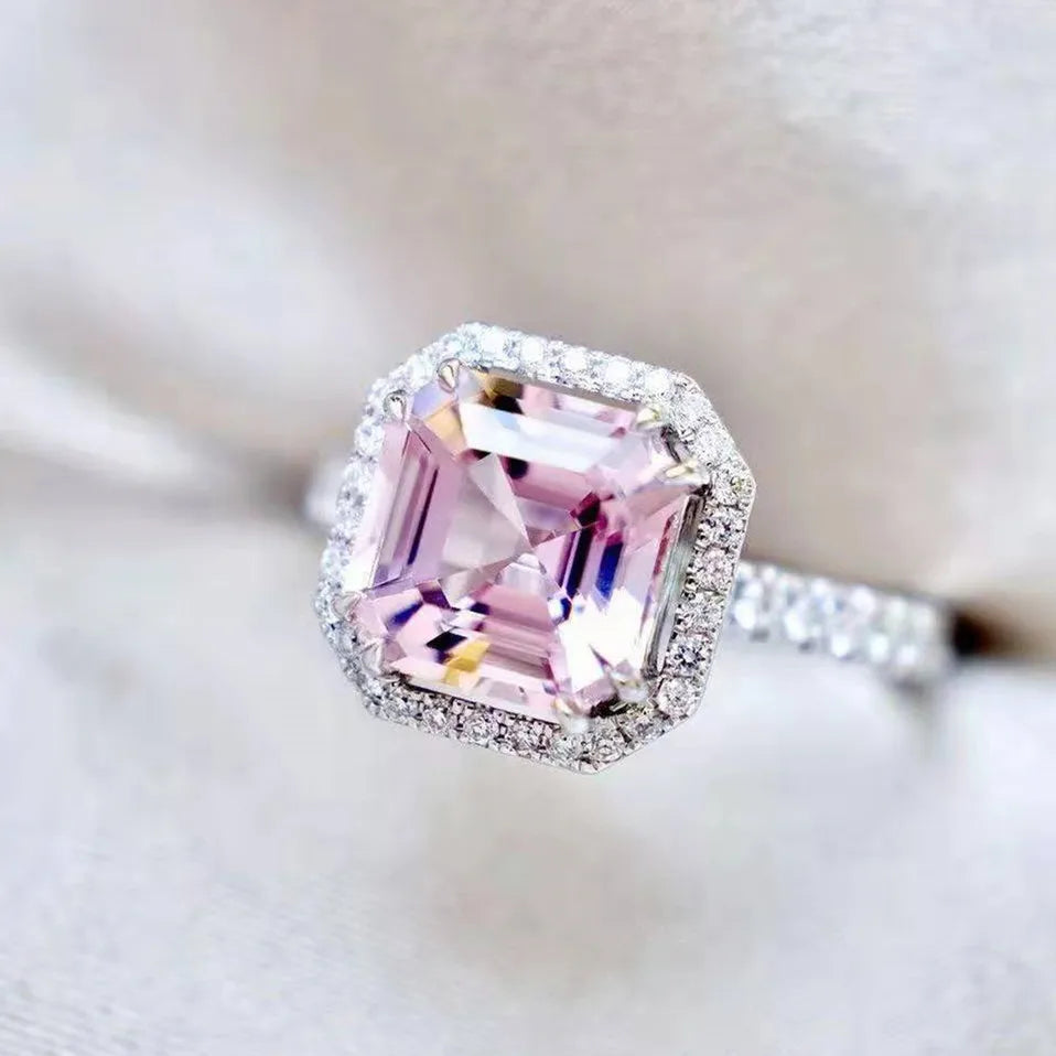 CAOSHI Charm Women Engagement Wedding Ring 925 Silver Plated Enchanted Princess Cut Pink Gem Stone Ring