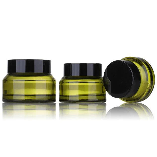 Hot Sale Products Wood Lid Olive Green Color Round Eye Cream Jars 5g 10g 15g 30g 50g 100g Glass Cream Packaging Jar