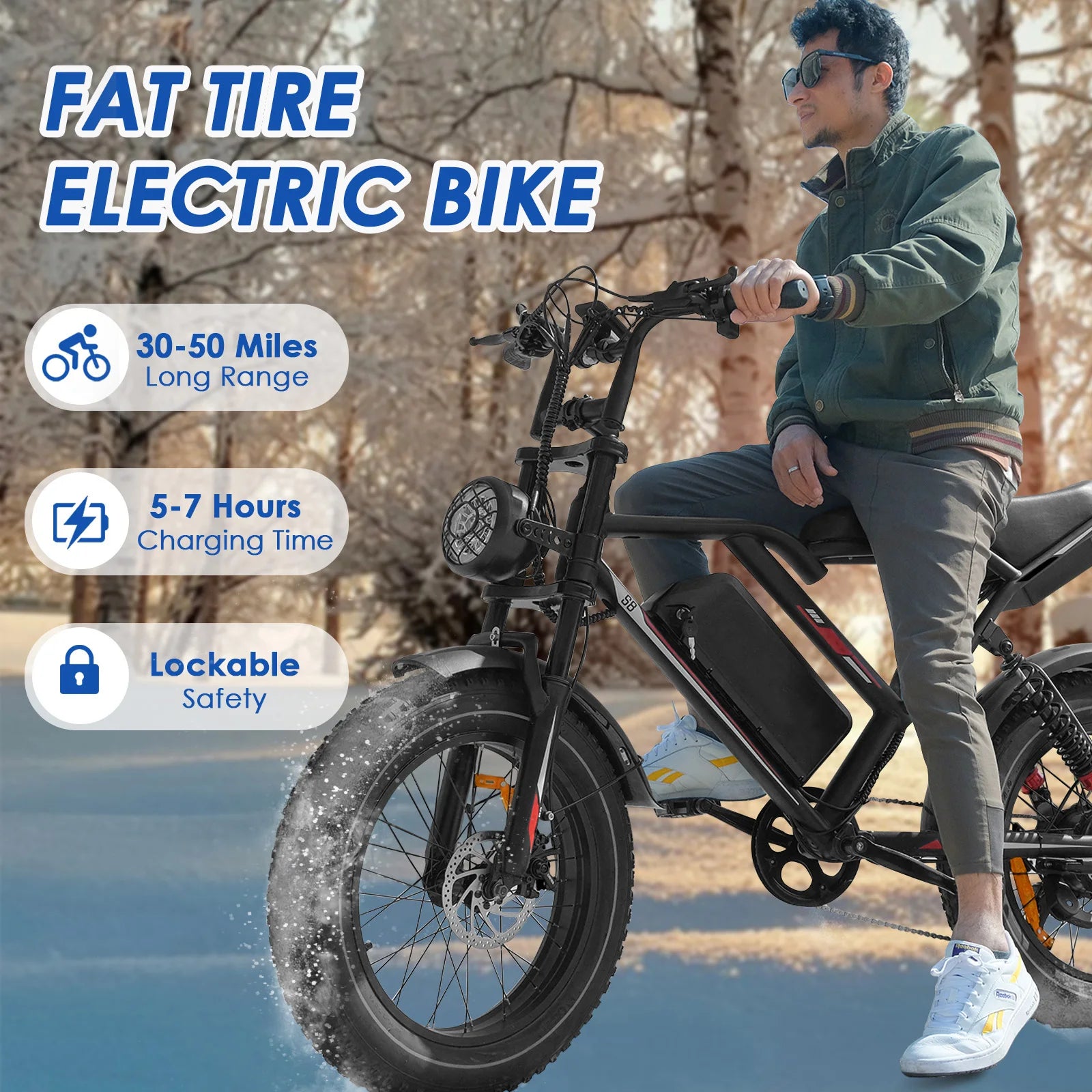 Hydraulic Disc Dual Brake Fat Tire Electric Bike  Adults Long Range Electric Mountain Bikes With Removable Battery E Bike