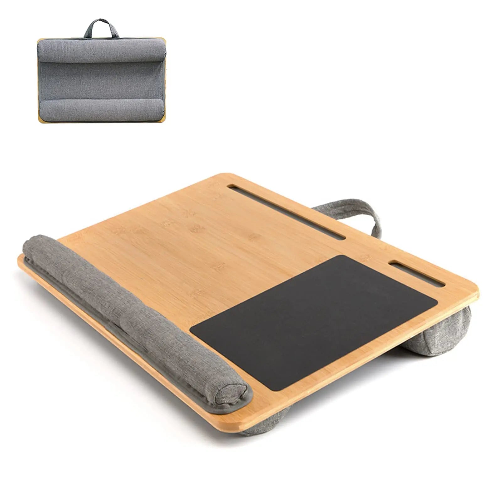 Wood Bamboo Laptop Stand Portable Lap Desk Multi-functional Lap Desktop Tray Table Laptop Knee Desk with Soft Cushion