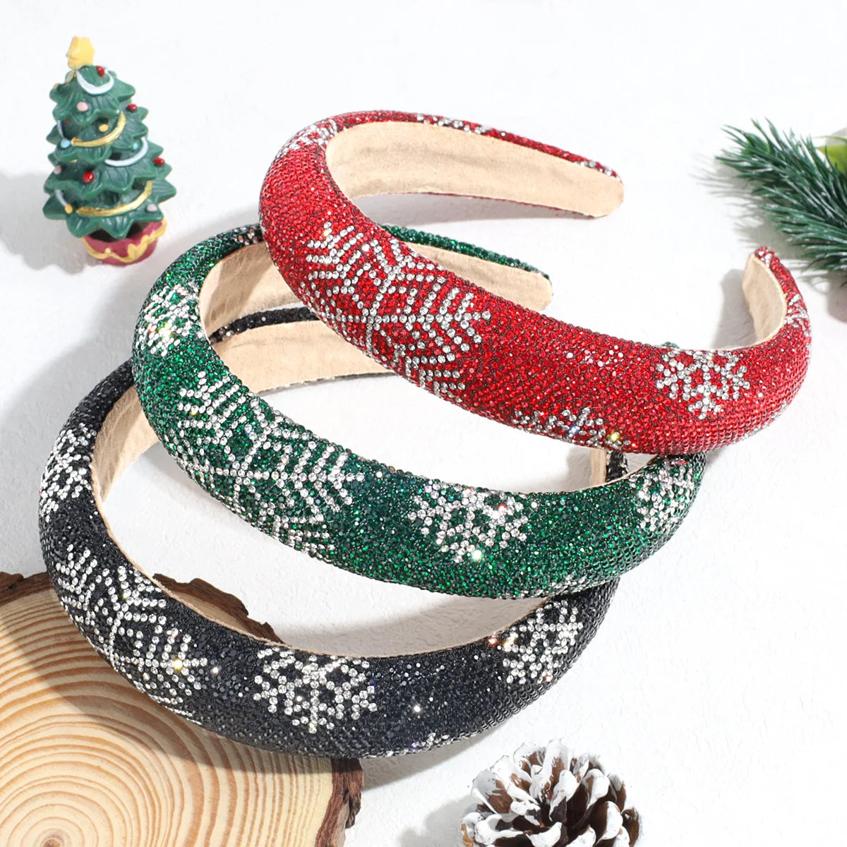 Simple Personality Advanced Sense Full Pearl Gradient Color Christmas Snow Sponge Headband for Women High Head Hair Accessories