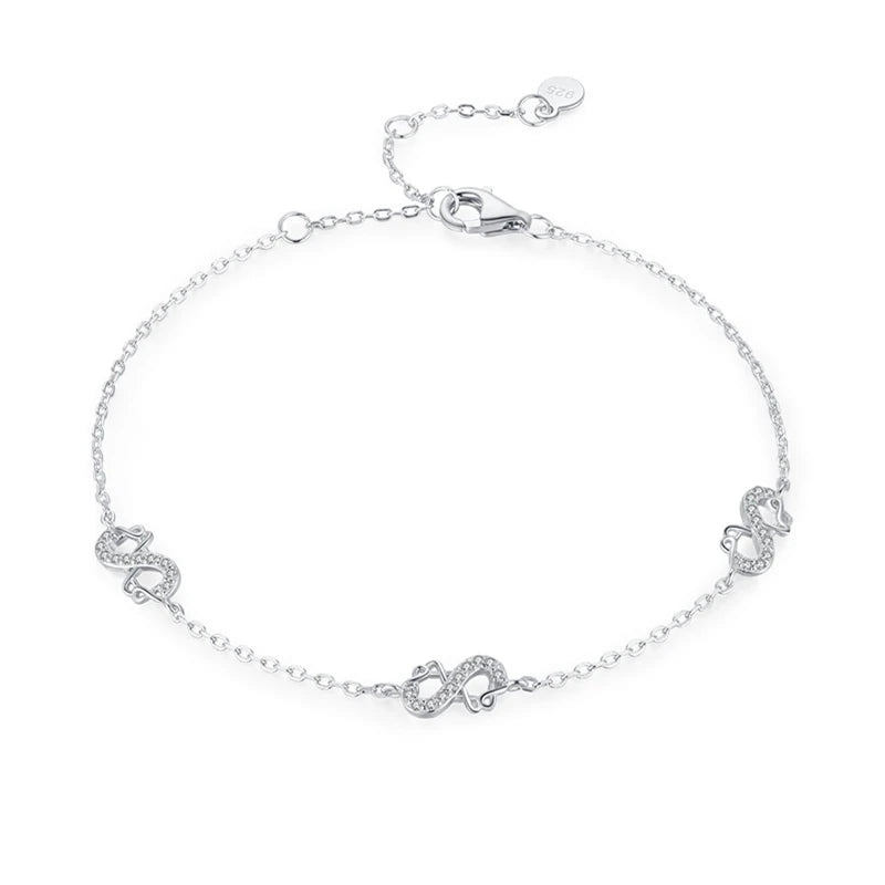 Daidan Bracelet Zircon Bracelet Love Mobius Silver Chain Dainty Three Infinity Ladies Bracelet