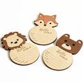 Tailai Wholesale Polished Round Wooden Baby Bear Monthly Milestone Photo Prop Plaque Ornament Newborn 1st Birthday Photoshoot