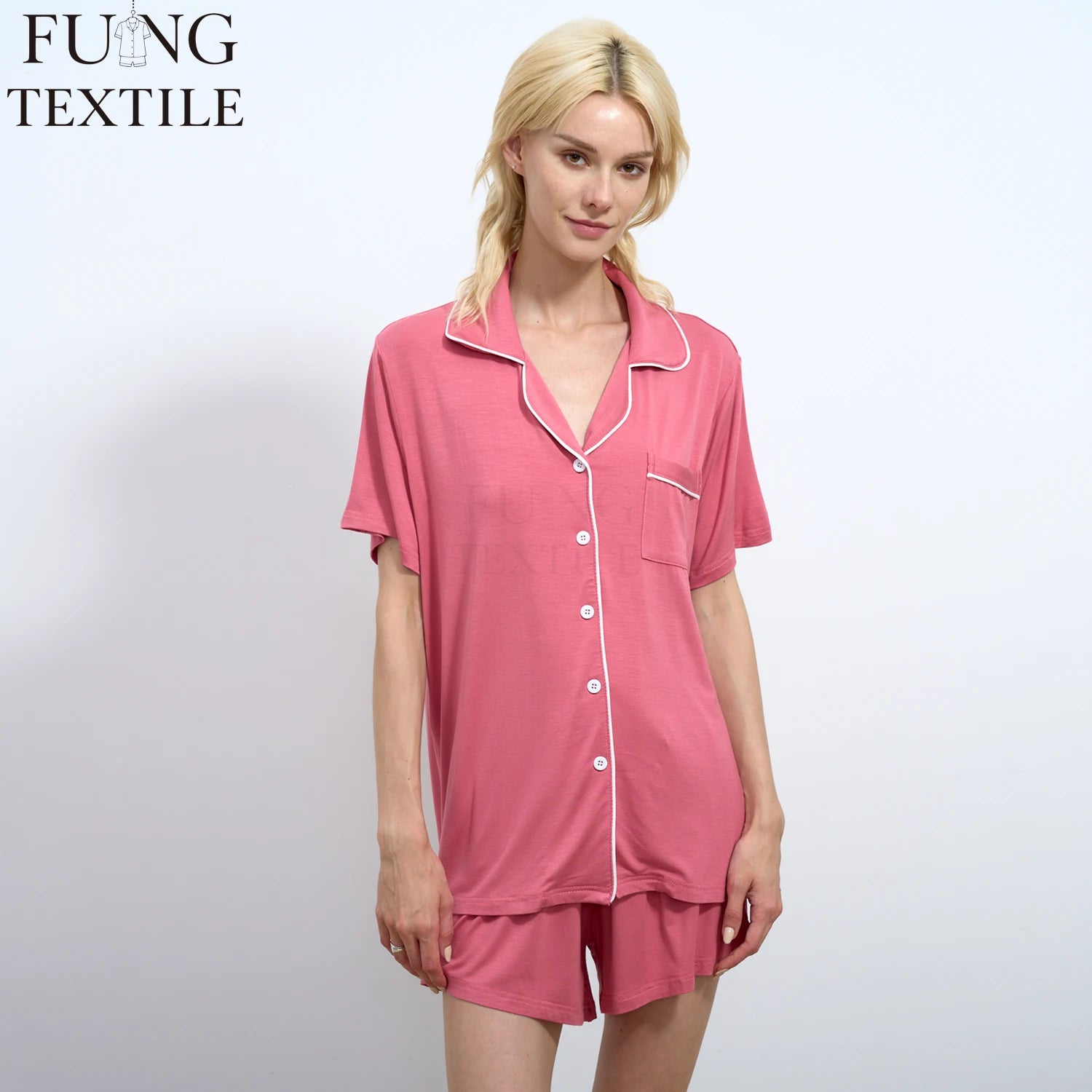 FUNG 6058 Modal Pajamas Women Summer Solid Color Basic Short-Sleeved Shorts Casual Ladies Home Wear Suit Pyjamas