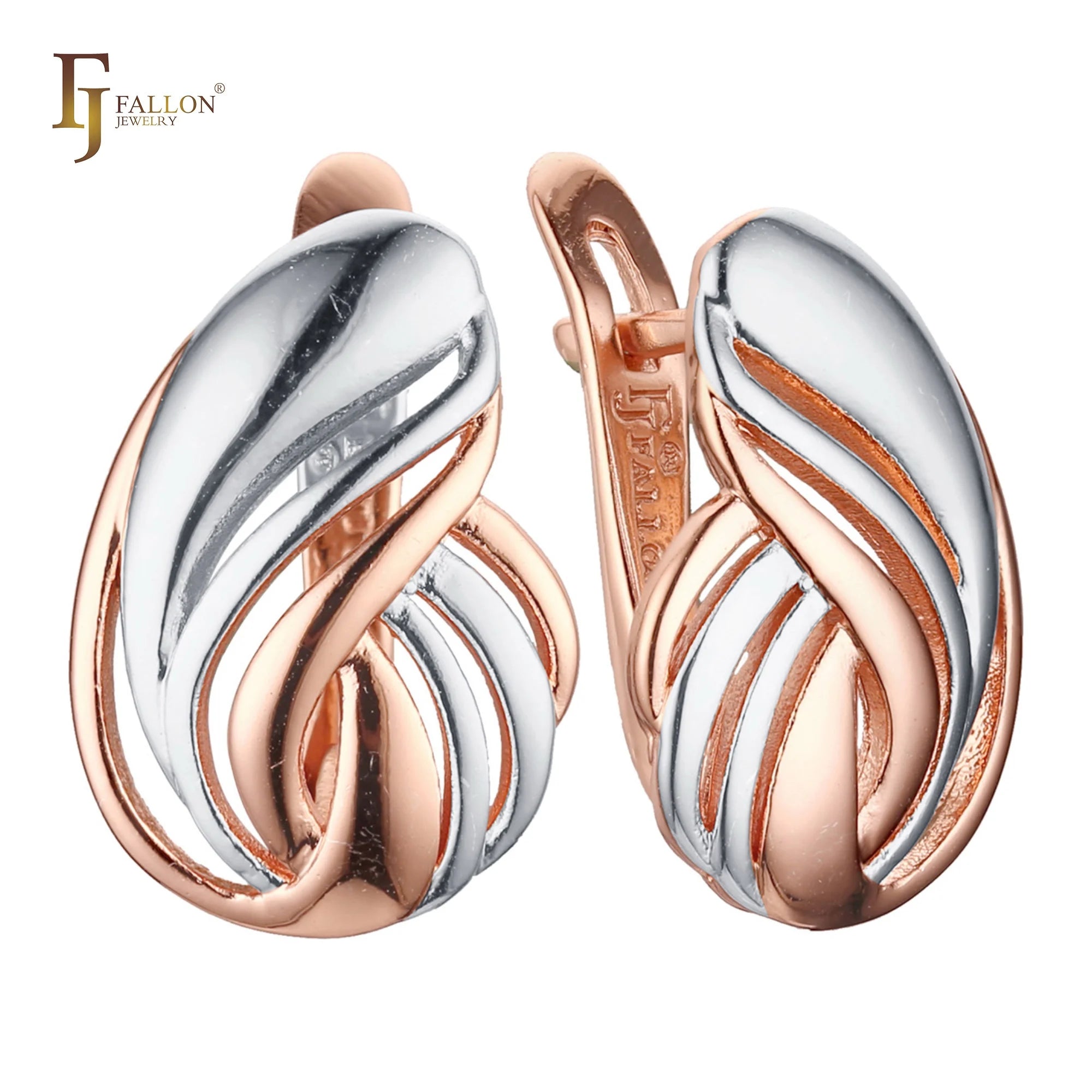 FJ Fallon Fashion Jewelry Earrings Plated in 585 Rose Gold Two Tone Brass Based