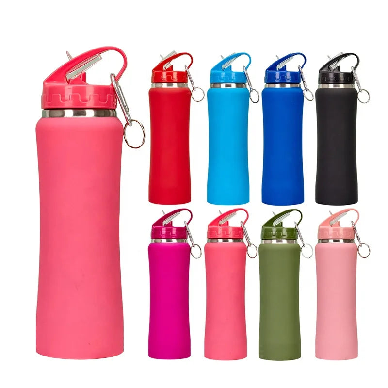 Beauchy  Gym Large Capacity 500ml 17oz Waist Shape Double Wall Stainless Steel Insulated Water Bottle With Straw and Handle Lid