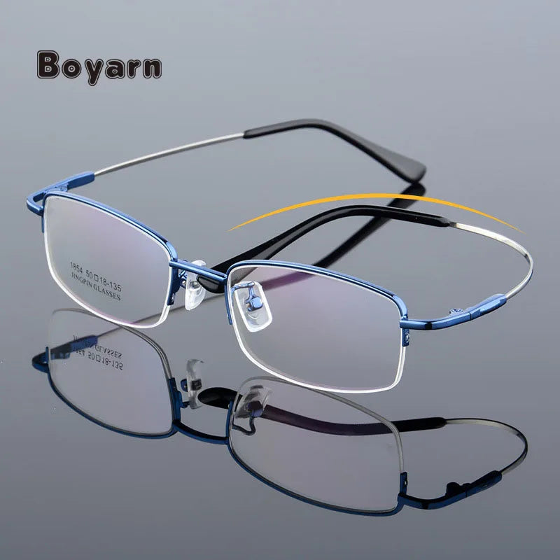 Boayrn New Casual Men's Metal Half Frame Memory Titanium Eyeglasses Frames Square Ultralight Glasses Rectangle Frame for Women